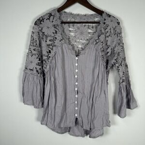 Women's Shirt S 3/5 Sleeve Fairy Lace Whimsical Flower Muted Purple